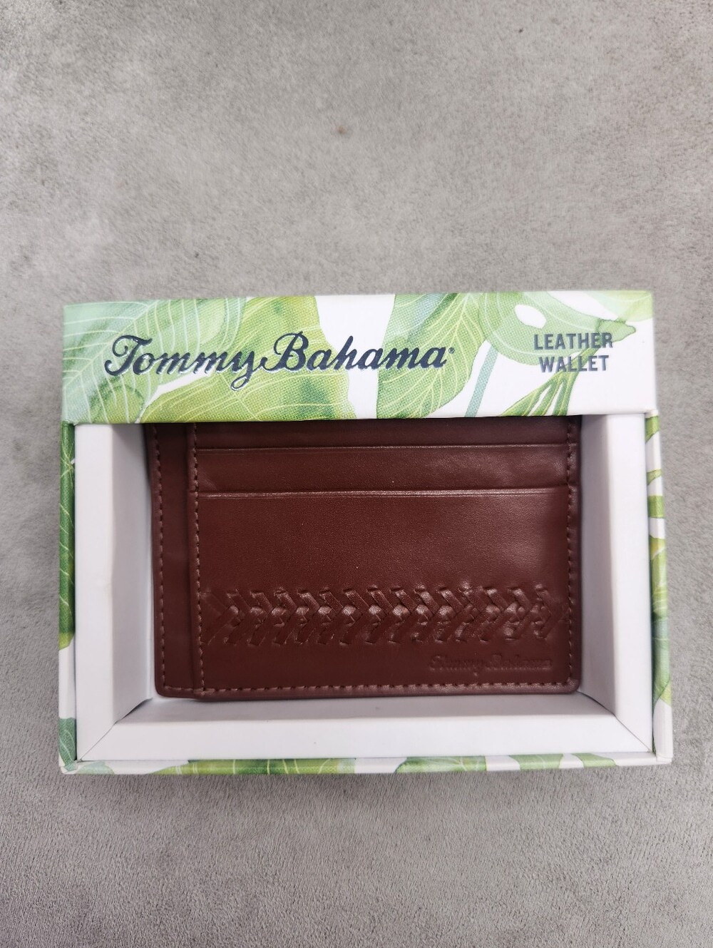 Tommy Bahama Wallet Men's Brown Cognac 100% Leather Slim Flat Cardholder New $75